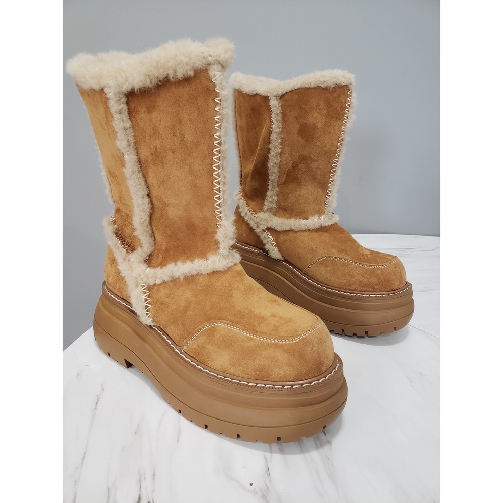 NEW Current Mood Platform Boots Brown Faux Suede Sherpa bratz y2k Festival rave
